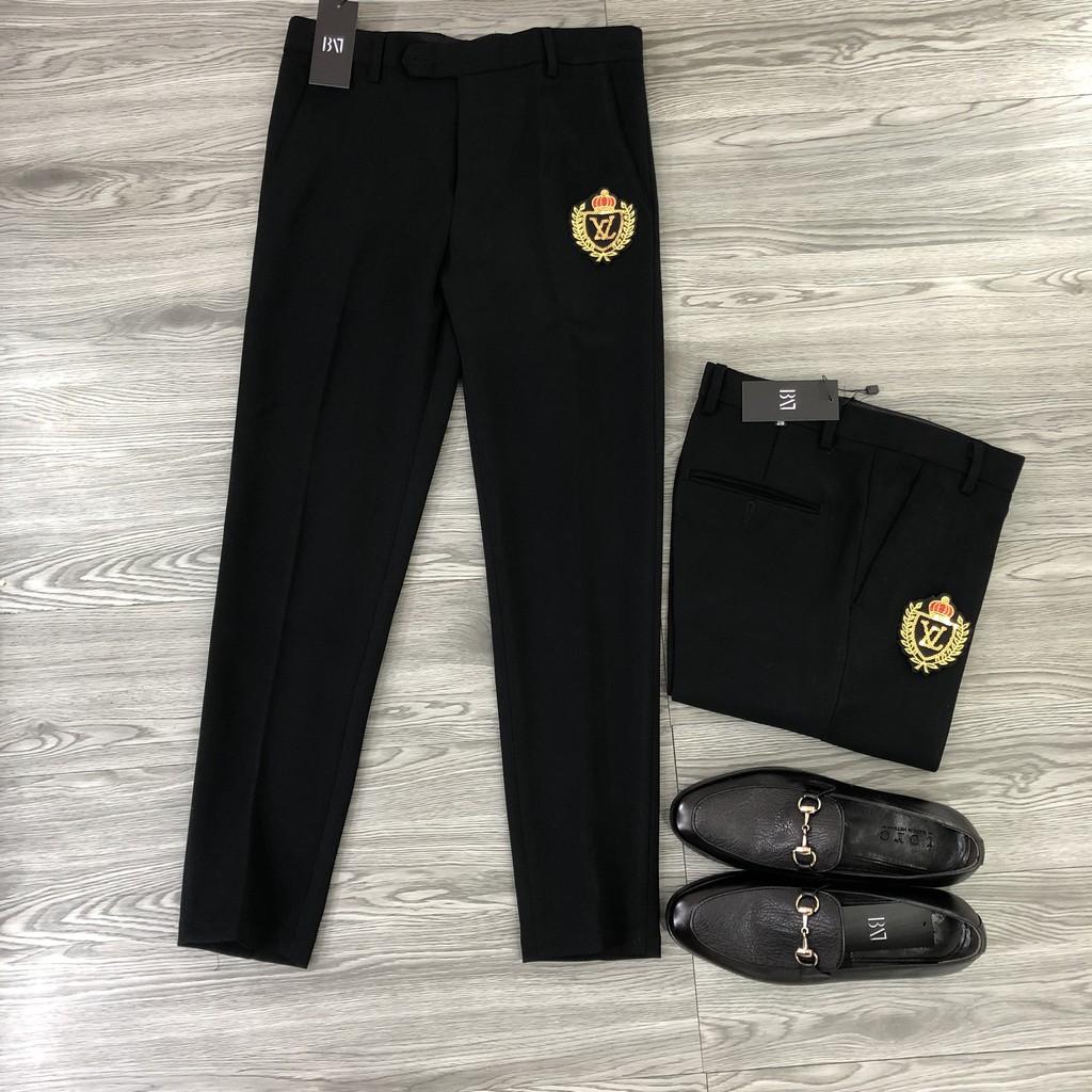 Quần Tây Đen Nam Mác Họa Tiết Thêu Kimsa ,Quần Âu Dáng Hàn Phom body Dáng Ôm, Ống Côn Vải Chống Nhăn,Không Bai Màu