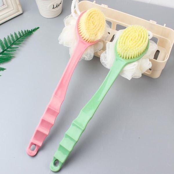 Cây chà lưng tắm 2in1 sợi cotton , cây tắm chà lưng tiện lợi kèm bông tắm - Amina