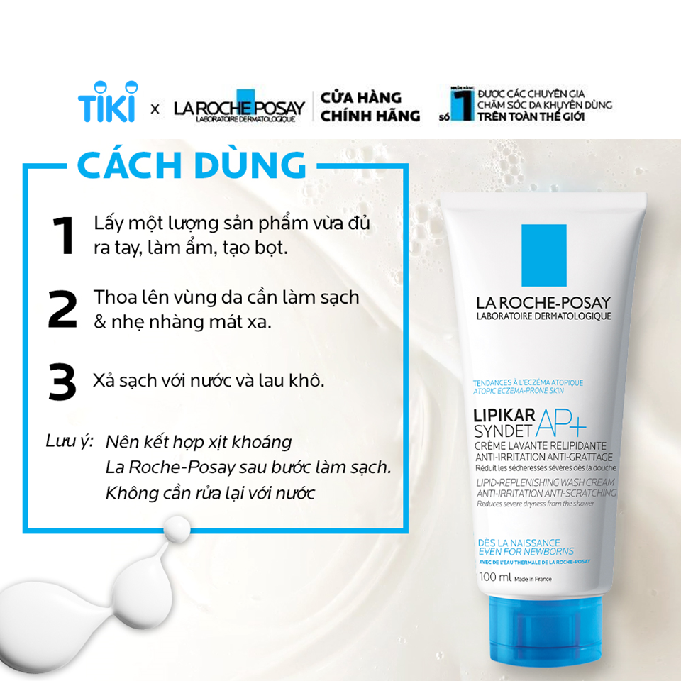 Sữa Rửa Mặt Và Tắm Cho Da Khô, Da Nhạy Cảm, Mẫn Ngứa La Roche-Posay Lipikar Syndet AP+ Cream 200ml