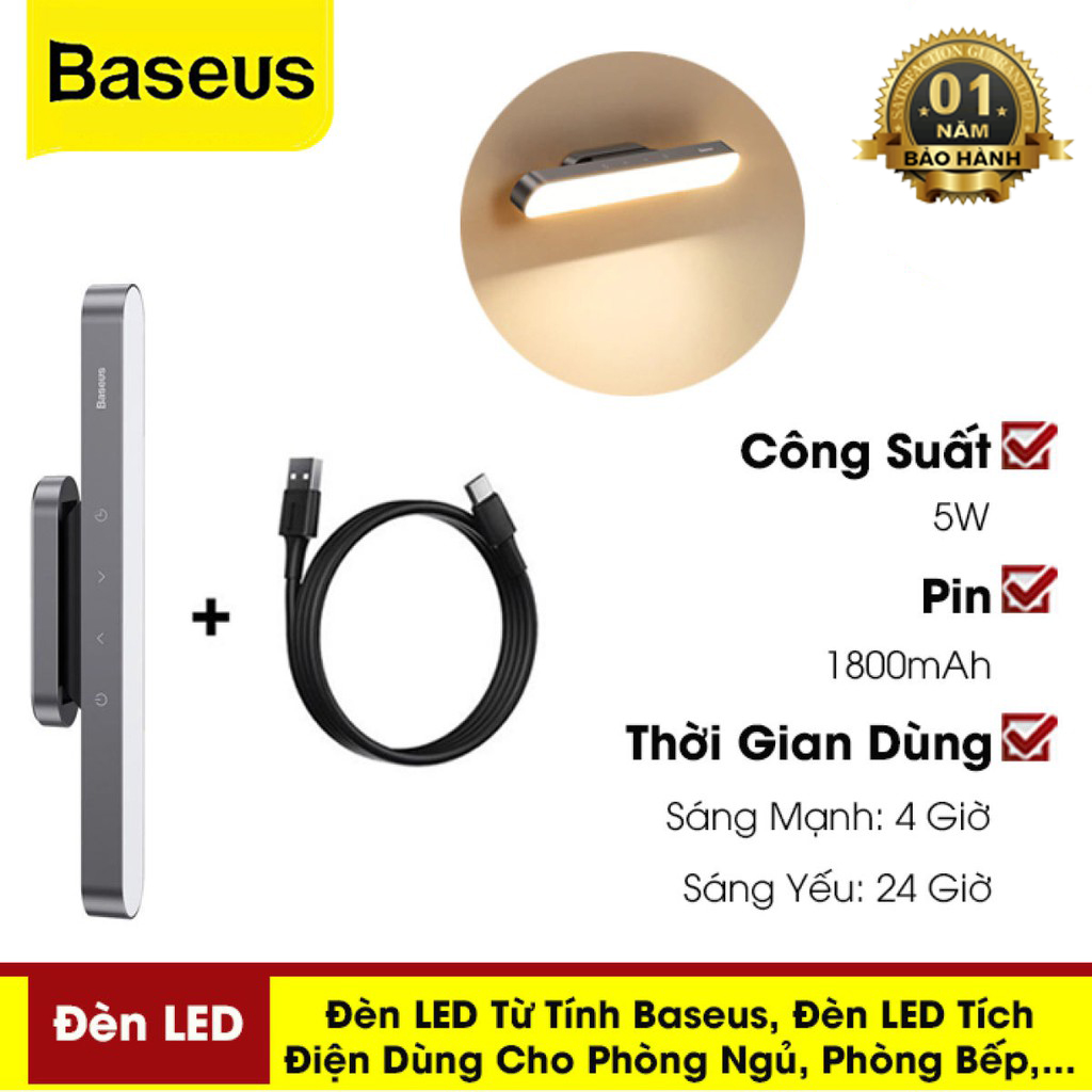 Đèn Led Treo Không Dây 1800 mAh DGXC-C0G Cảm Ứng Dán Tường Gắn Nam Châm 3 Chế Độ Sáng - Hàng Chính Hãng Baseus