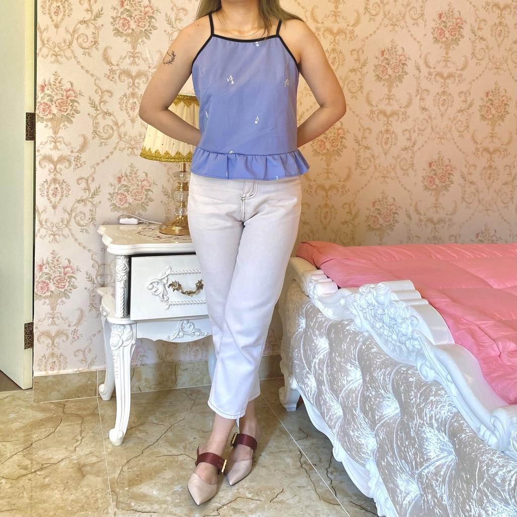 Áo 2 dây nữ dún bèo thêu hoa, kiểu dáng trẻ trung năng động (có bigsize)