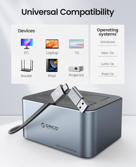 Khay đế ổ cứng ( Docking ) Orico 6626C3 - 2 khe cắm TypeC USB - Hàng Chính Hãng