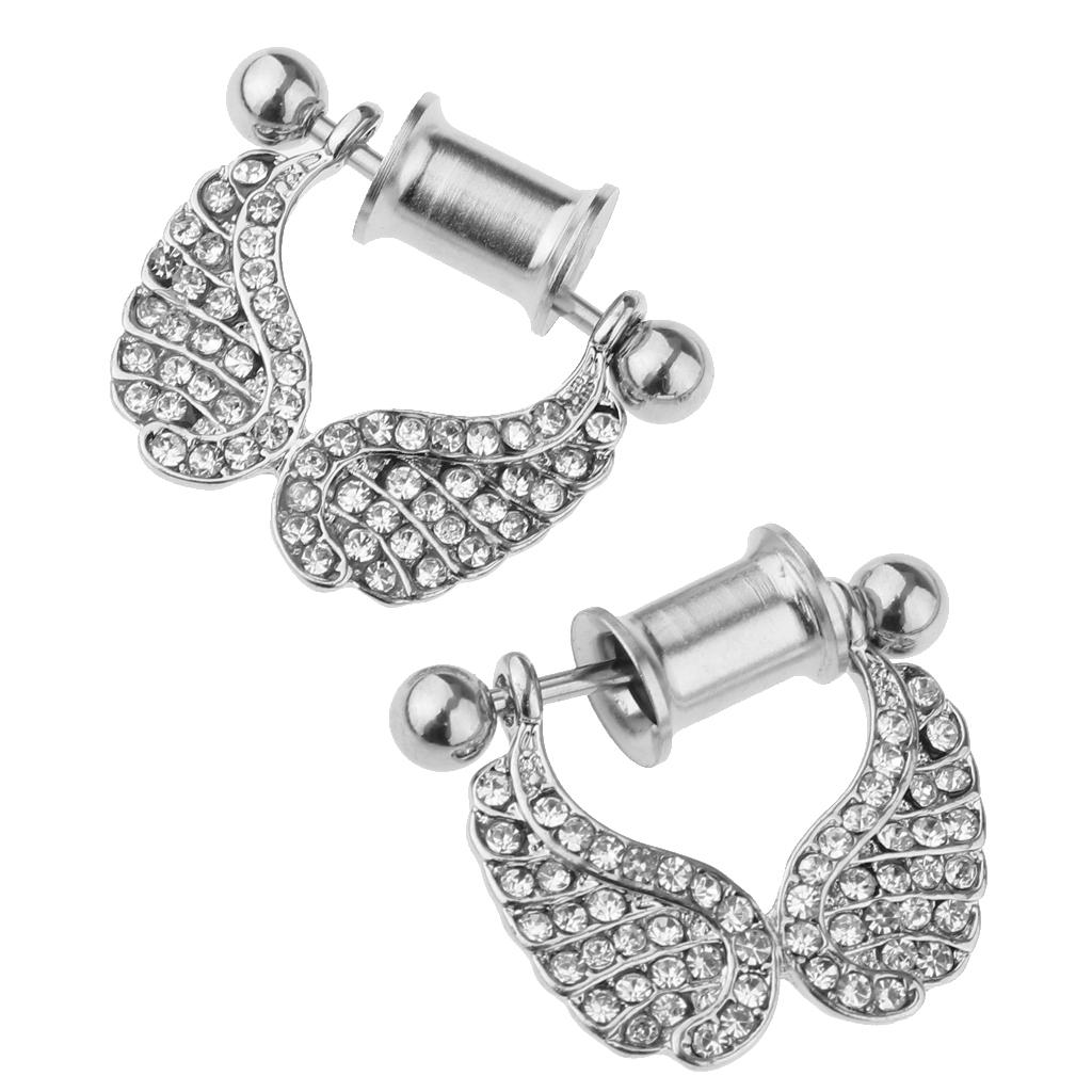 2 Pieces Stainless Steel Angel Wings Ear Plugs Tunnel Expander Gauges Bar