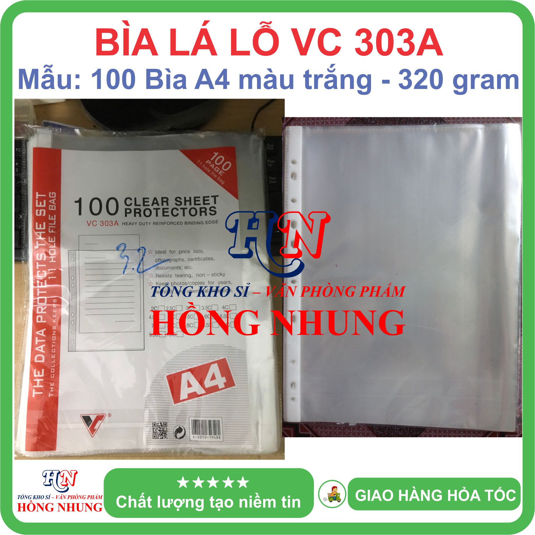 [SÉT] Xấp 100 Bìa lá lỗ VC 303A loại 400g / 320g, màu trắng giúp bạn lưu trữ hồ sơ dễ dàng