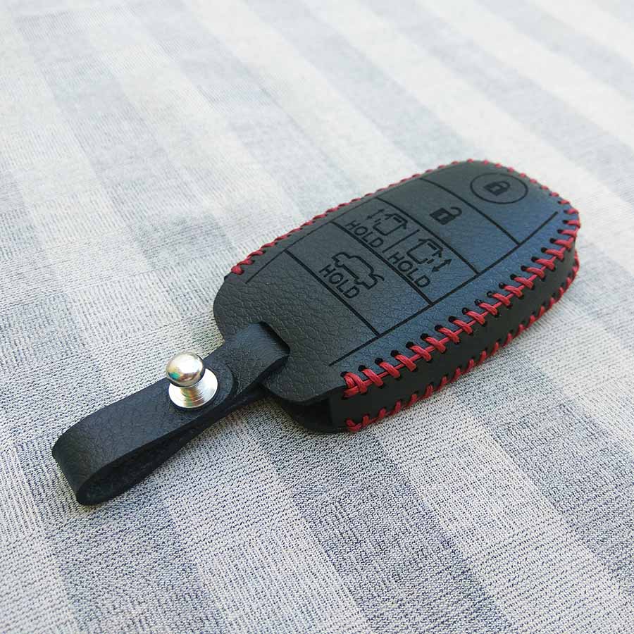 Bao da 5 nút dùng cho chìa smartkey xe hơi Kia Sedona (Đen)