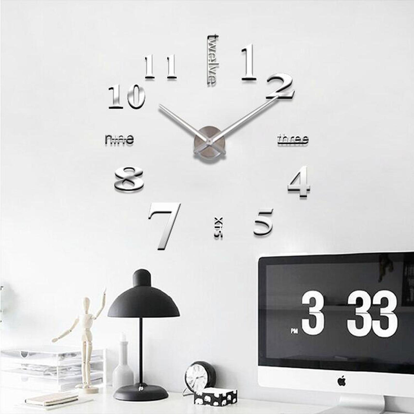 DIY Frameless Wall Clock 3D Mirror Clocks Living Room