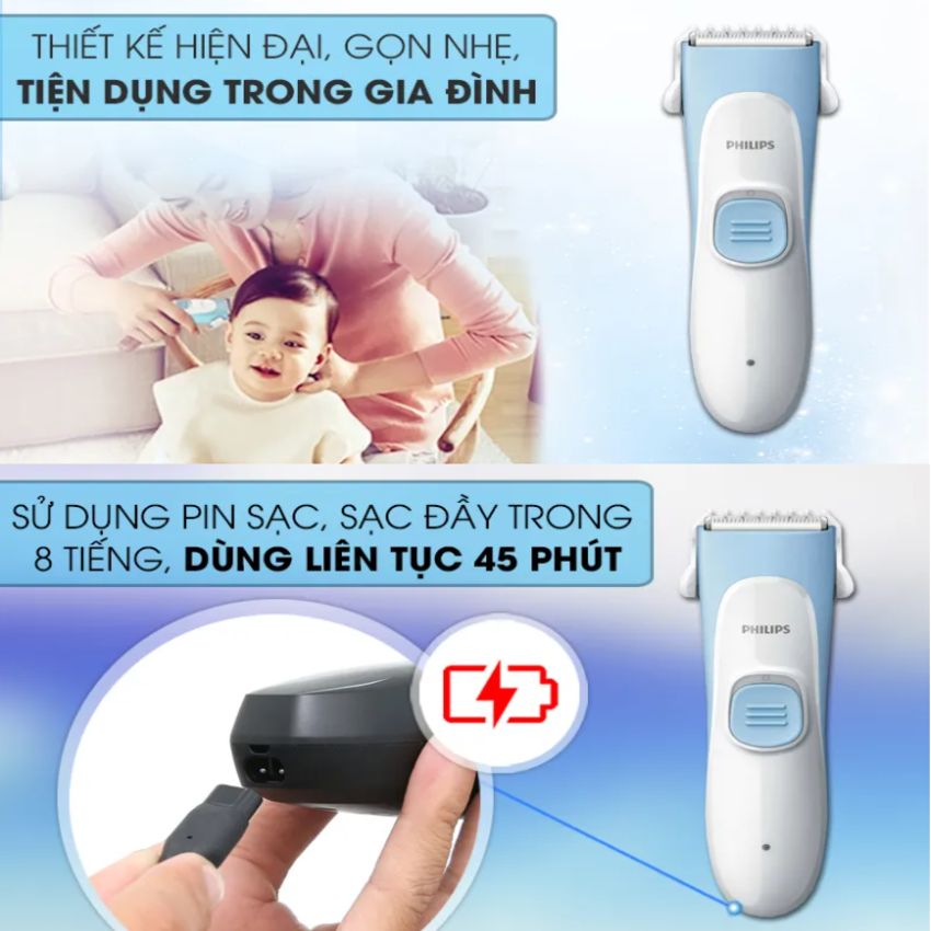 Tông đơ cắt tóc trẻ em thương hiệu Philips HC1055/15 cao cấp - Hàng nhập khẩu