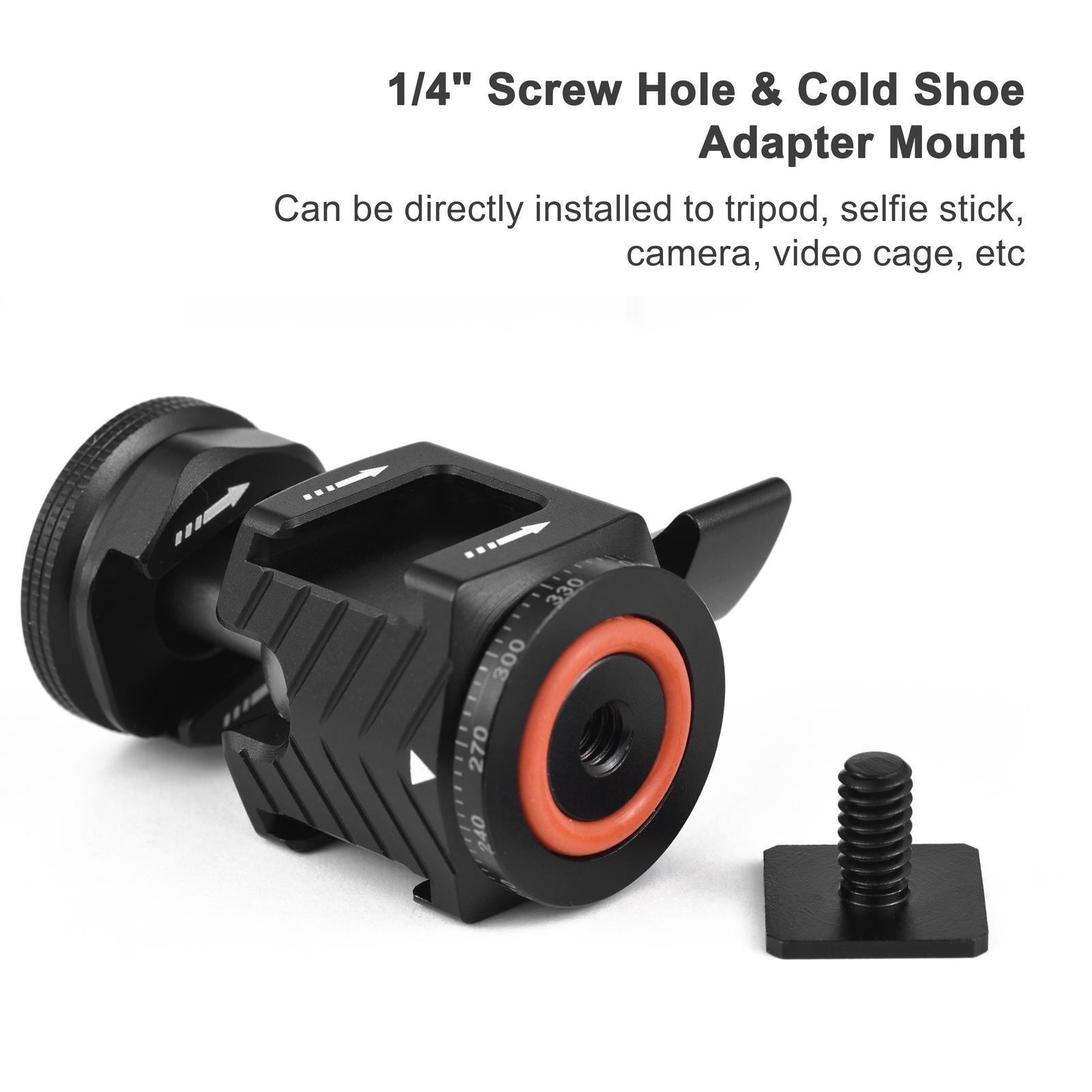 Multi-functional Mini Ball Head 360°Rotatable Aluminum Alloy Ballhead Adapter Tripod Head 1/4 Inch Screw and Cold Shoe Connection with Dual Side Cold Shoe Mounts for DSLR Camera LED Video Light Microphone