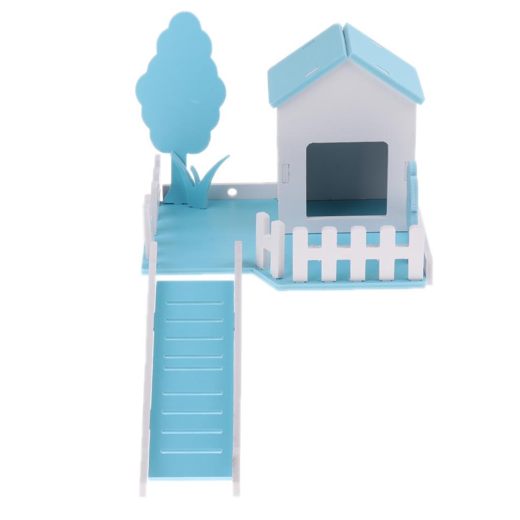 Small Pet Nest Hamster House Cage Villa Fence 3 in 1 with Ladder Blue