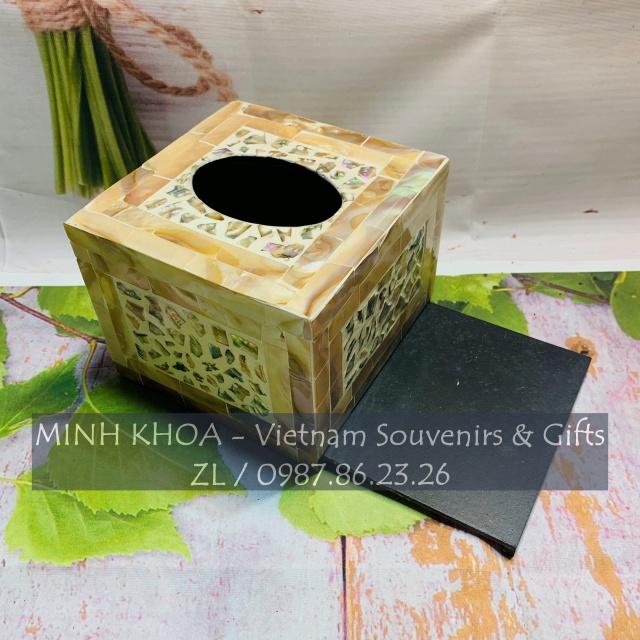 Hộp Đựng Giấy Ăn Để Bàn Sơn Mài Khảm Trai Cao Cấp Xuất Nhật - Pearl Tissue Box