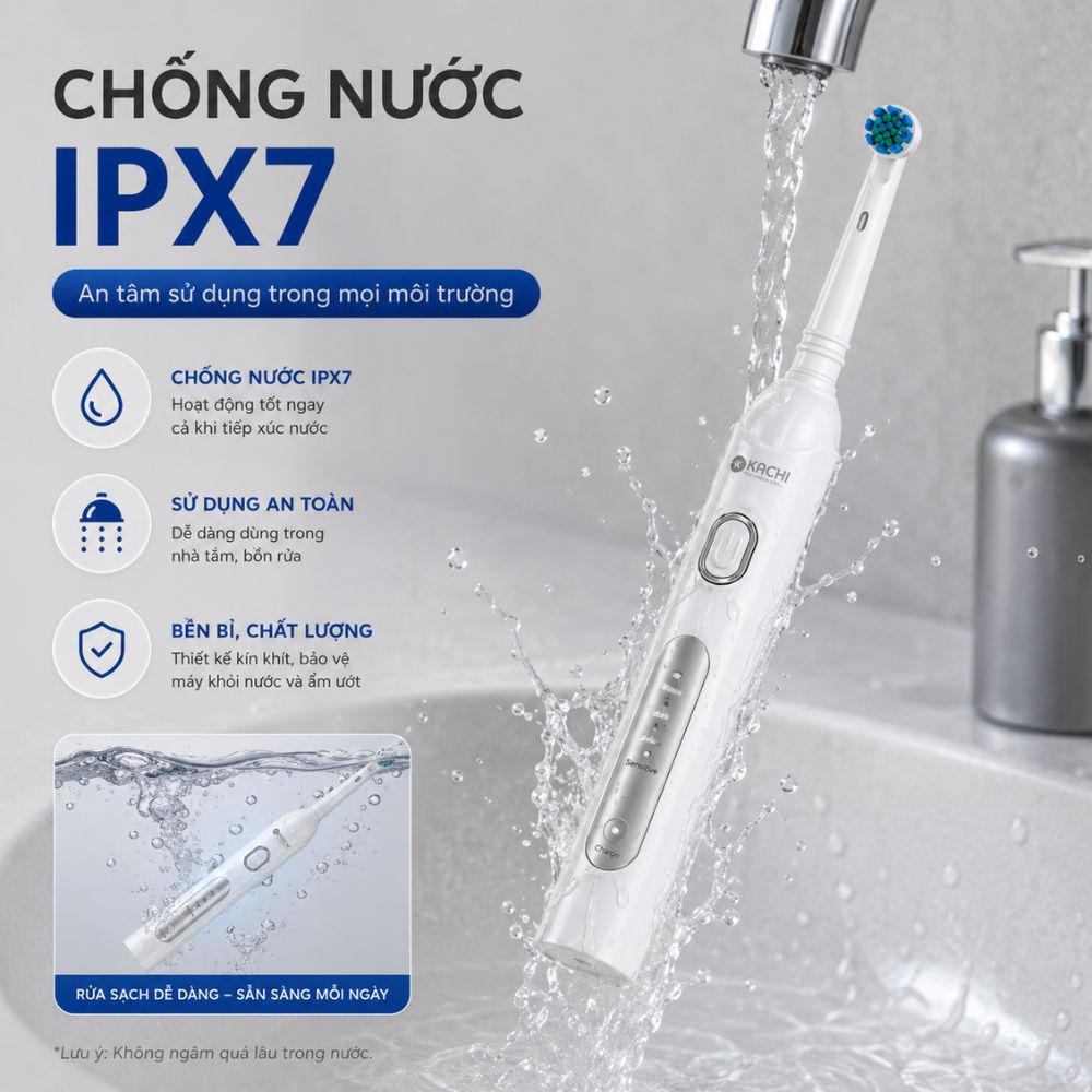 Bàn chải điện đầu xoay tròn Kachi MK361 kèm đế sạc không dây và 2 đầu bàn chải