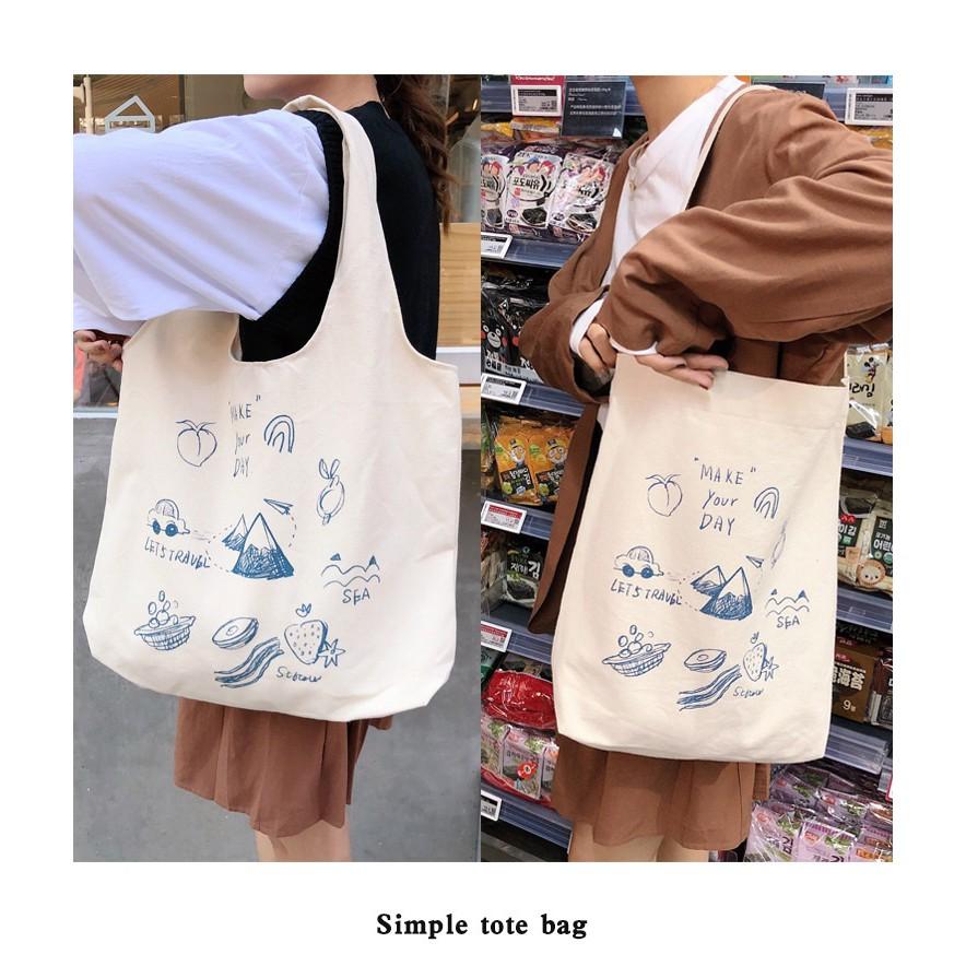 Túi tote vải đeo chéo canvas bag giá rẻ đẹp đi học đi chơi siêu xinh