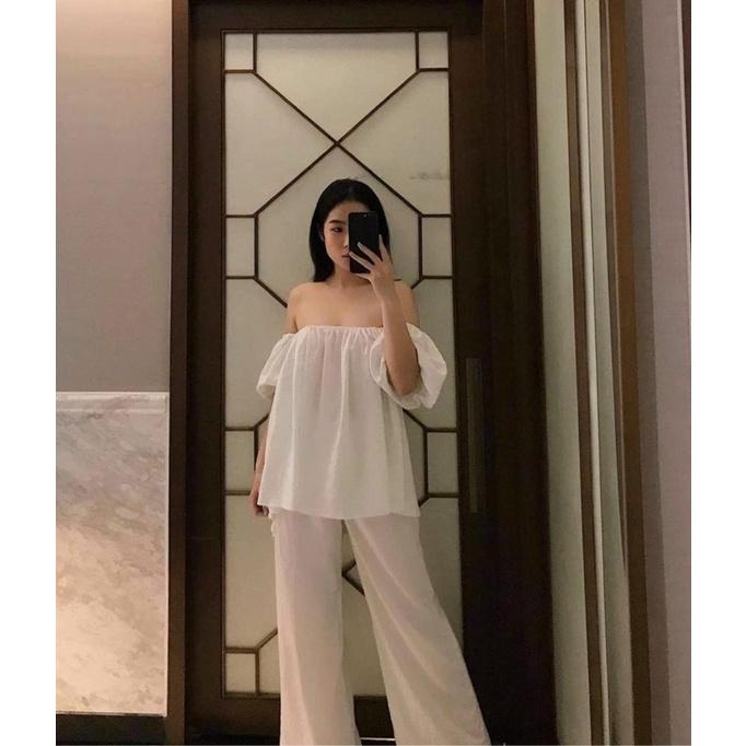 SET ÁO TRỄ VAI QUẦN SUÔNG TRẮNG