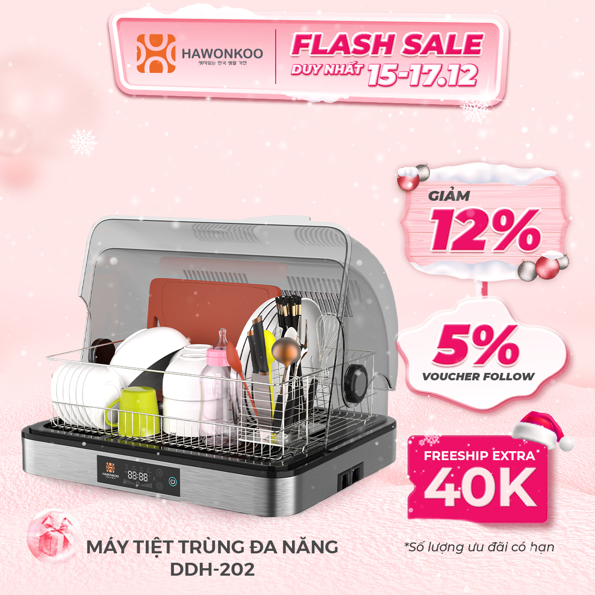 Máy Tiệt Trùng Đa Năng HAWONKOO DDH-202 Sấy Khô Bát Đĩa 45 Lít Hàng Chính Hãng Bảo Hành 12 Tháng - Thương Hiệu Hàn Quốc