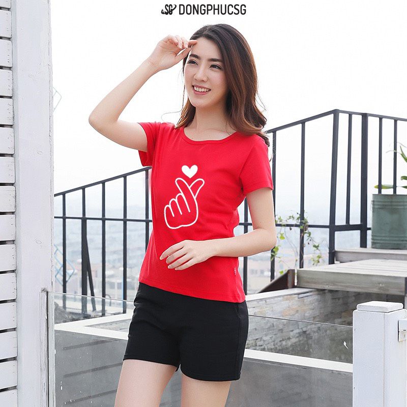 Áo thun gia đình màu đỏ bắn tim GD402D thun cotton dày dặn DONGPHUCSG