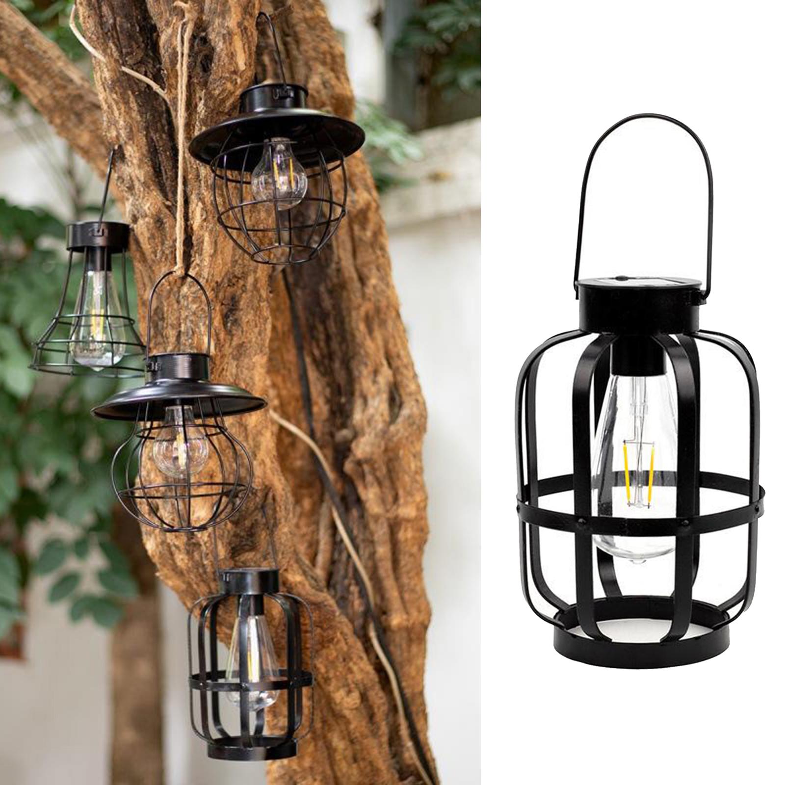 Hanging Solar Lights Lantern Lamp with Hook Ring, Metal Waterproof Bulb Lights for Garden Outdoor Pathway