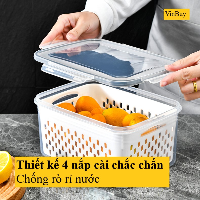 Hình ảnh Hộp Nhựa Đựng Thực Phẩm, Hộp Bảo Quản Thực Phẩm Tủ Lạnh VinBuy 2 Lớp Có Khay Giúp Ráo Nước, Bảo Quản Tiện Lợi, Nắp Chống Rò Rỉ Nước