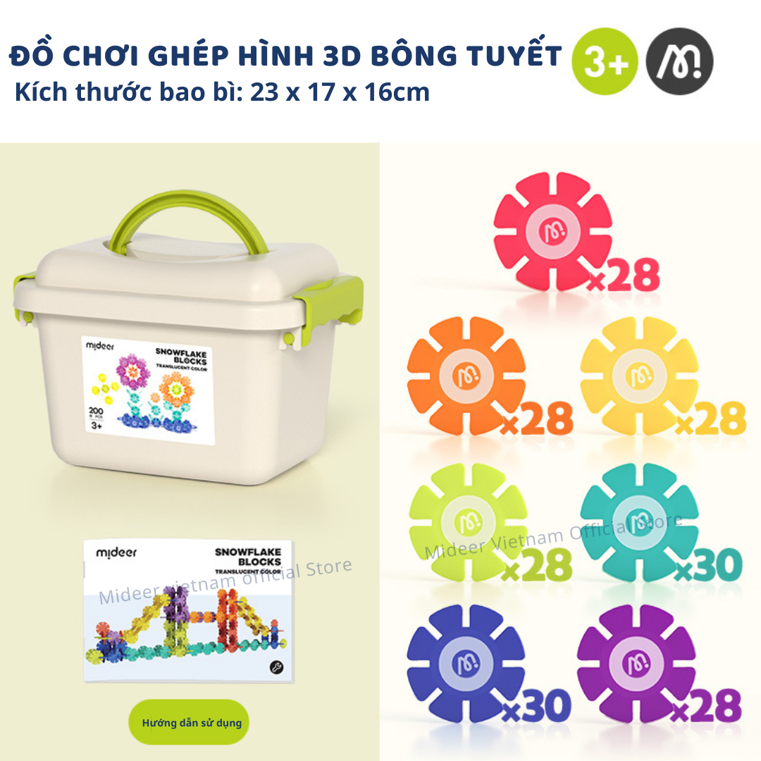 Đồ chơi sáng tạo ghép hình 3D Mideer Translucent Color Snowflake Blocks cho bé 3 4 5 6 7 tuổi