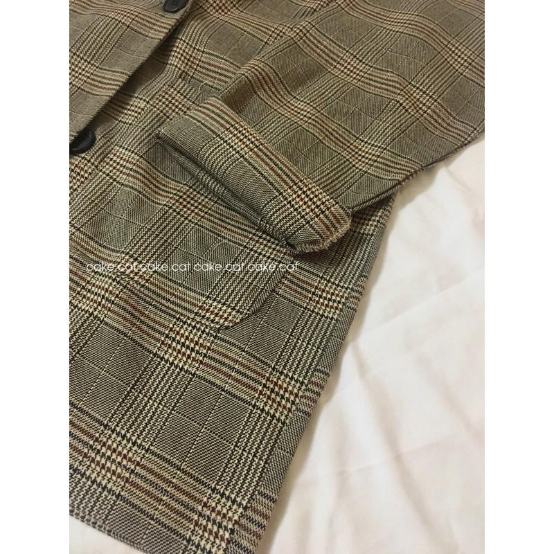 Áo Blazer kẻ nâu tây 4 cúc freesize (VIDEO ẢNH THẬT)