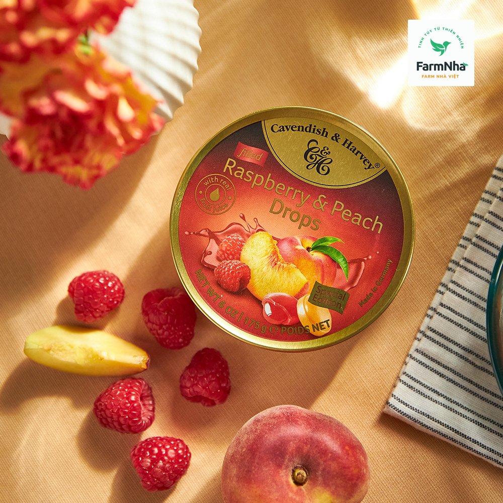 Kẹo Trái Cây Cavendish & Harvey Vị Raspberry & Peach Hộp 175gr - Hàng chính hãng