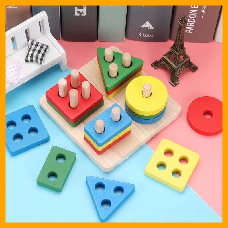 Combo 4 đồ chơi gỗ thông minh phát triển trí tuệ cho bé - đồ chơi giáo dục montessori bằng gỗ phát triển vượt trội