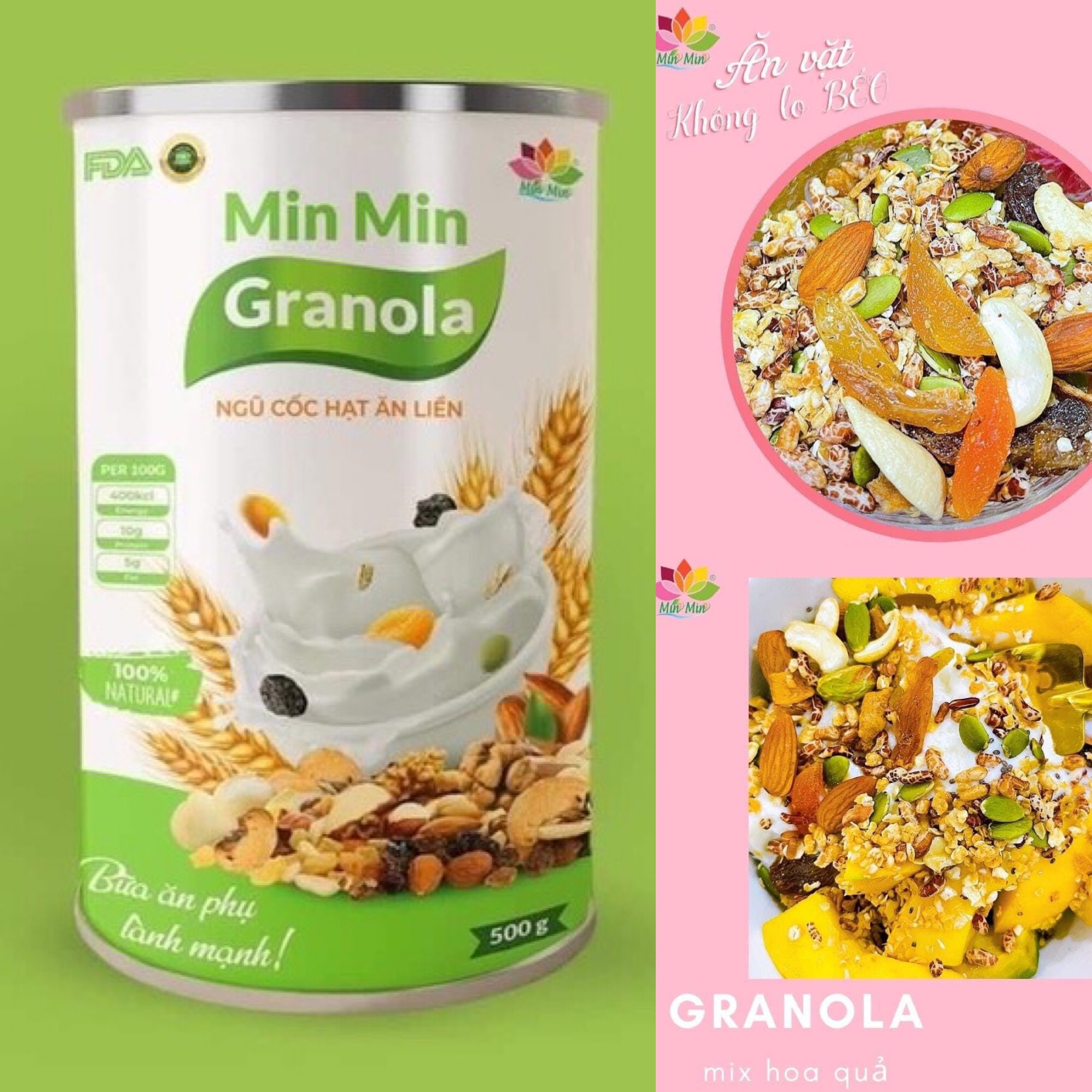 Ngũ cốc dinh dưỡng hạt ăn liền Granola Min Min, bữa ăn phụ lành mạnh