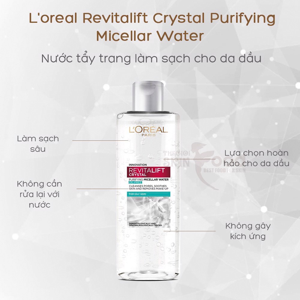 Nước Tẩy Trang L'Oresal Revitalift Crystal Purifying Micellar Water Làm Sạch Cho Da Dầu 400ml