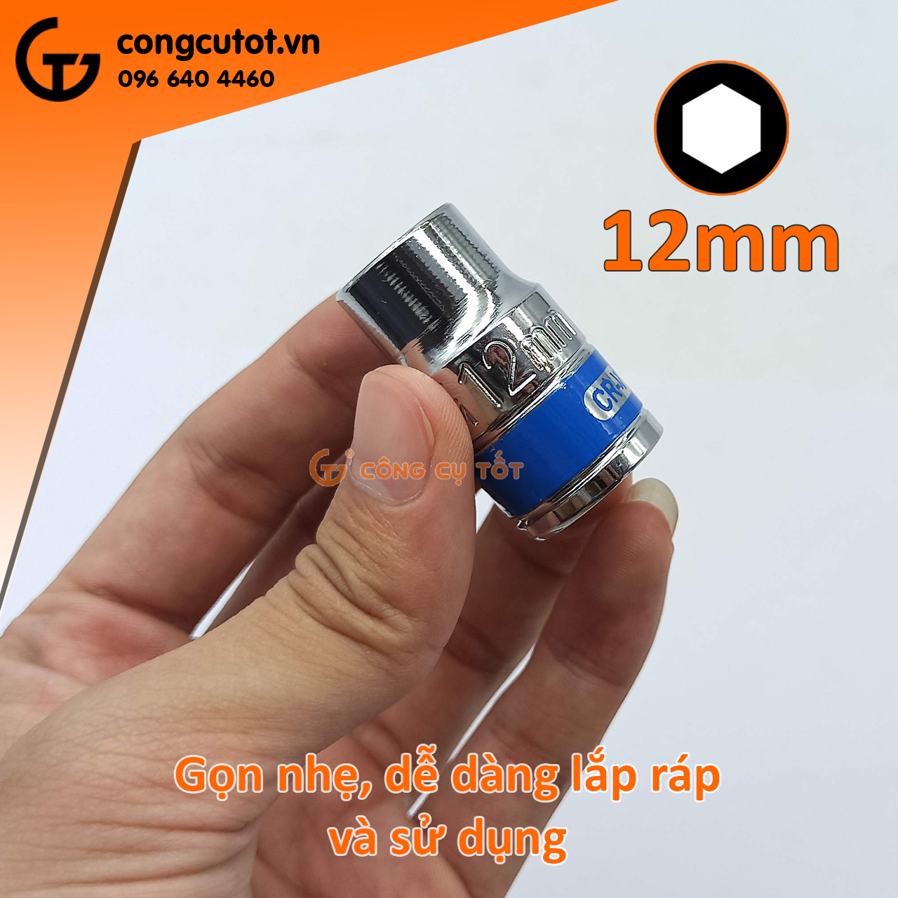 Khẩu lục giác 1/2 x 12mm thép CrV băng xanh