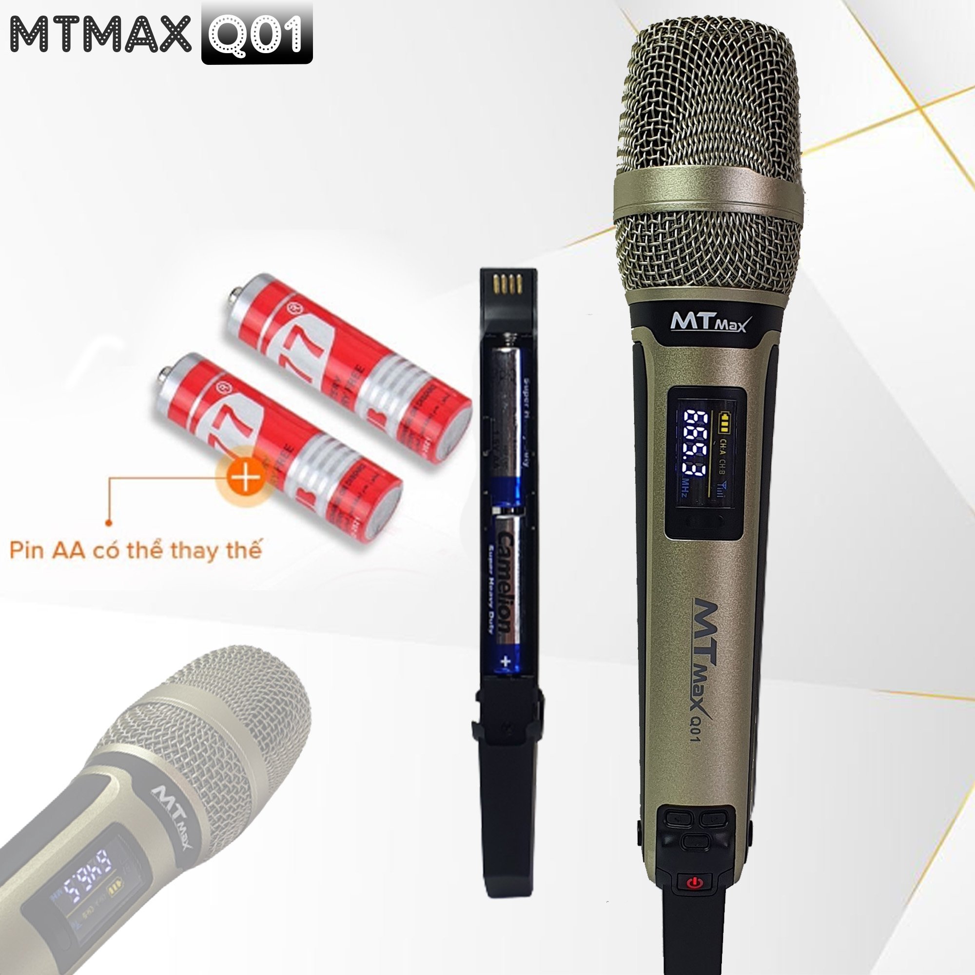 Micro không dây đa năng MTMAX Q01 - Micro không dây giá tốt, sử dụng cho mọi loại thiết bị âm thanh - Micro dành cho loa kéo, loa bluetooth, amply - Màn hình Led hiển thị thông số - Âm thanh cực hay, giá cực rẻ hàng chính hãng