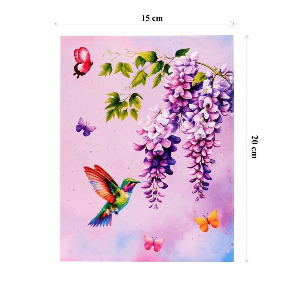 F63 -  Thiệp 3D Chim Ruồi &amp; Hoa Tử Đằng – Pop Up Card Viethands Giftshop