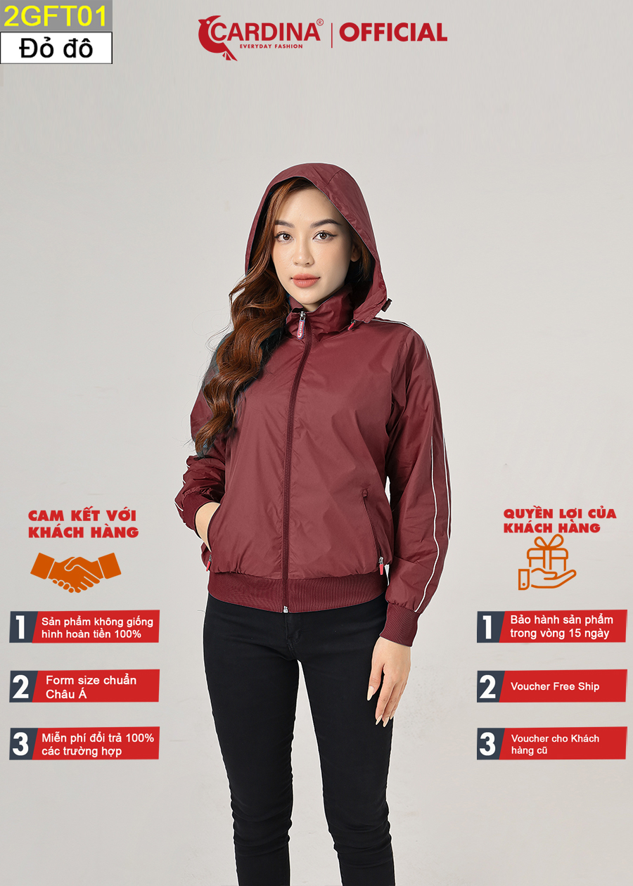 Áo Gió Nữ CARDINA 2 Lớp Lót Lưới Cao Cấp Viền Thể Thao Siêu Nhẹ Cản Gió Cản Bụi Chống Nước 2GFT