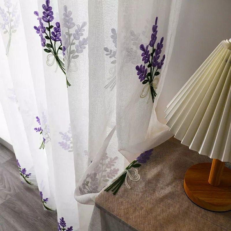 Rèm cửa voan thêu hoa oải hương chất dày nhất trên thị trường cao cấp,xinh xắn cho cửa sổ cửa chính trang trí Decor