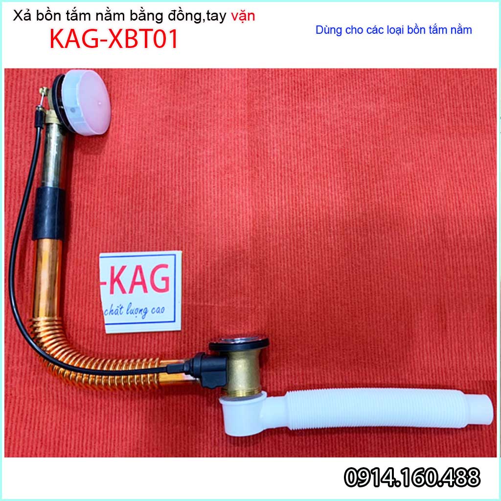 Bộ xả bồn tắm bằng thau KAG-XBT01, Bộ xả bồn tắm nằm tay vặn đồng thau cao cấp siêu bền sử dụng tốt