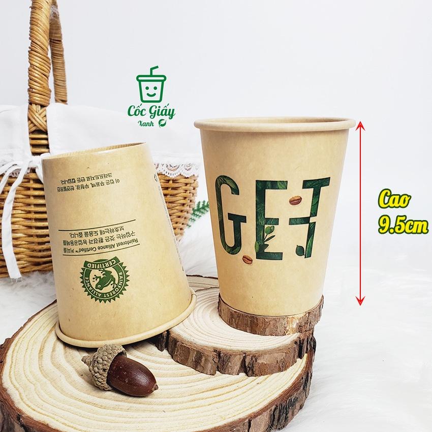 50 CỐC GIẤY XANH 240ml In Chữ GET MÀU NÂU Cafe Siêu Đẹp, Lịch Sự