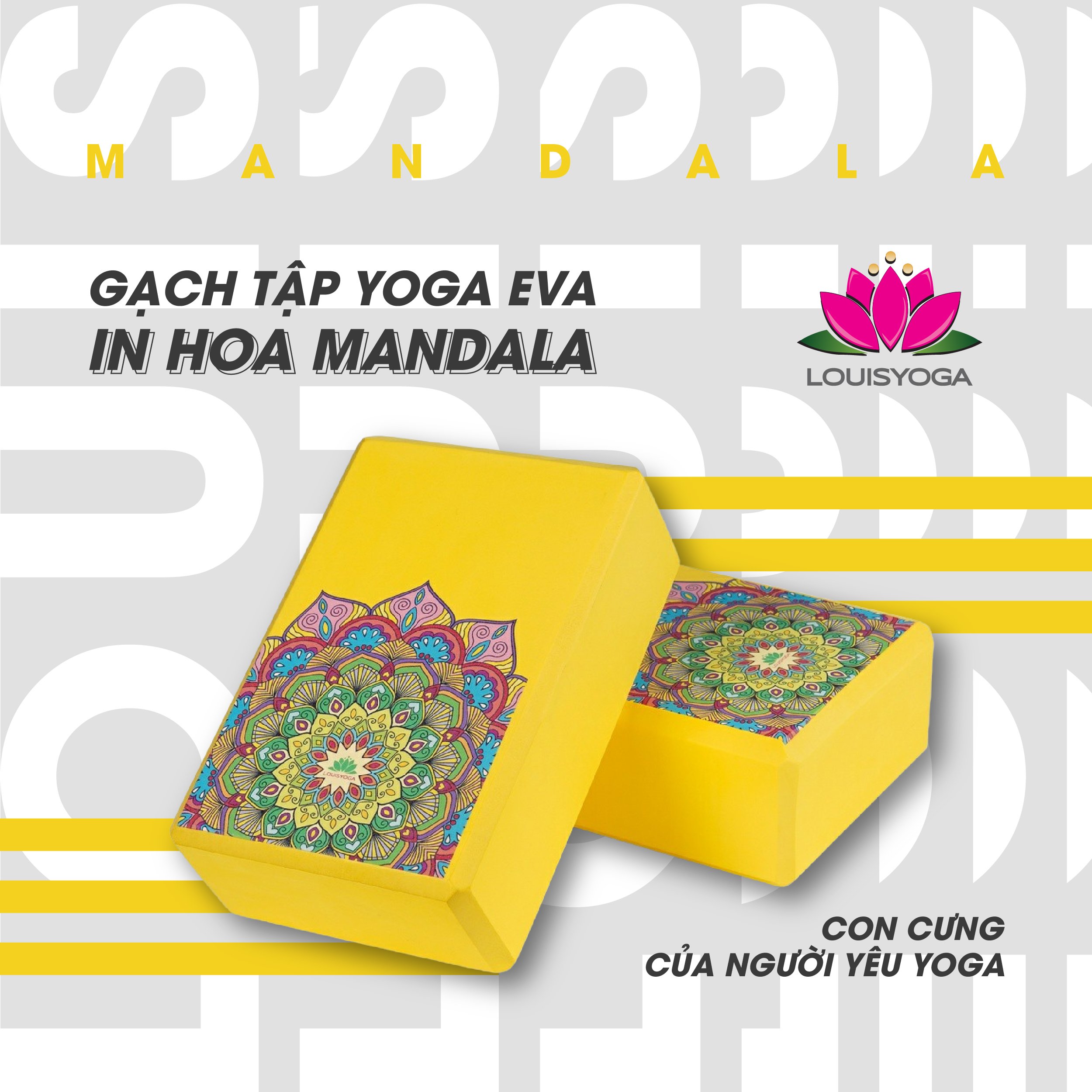 Gạch tập yoga sắc Madala Kích thước: 23x15x7.6cm. Trọng lượng 200g