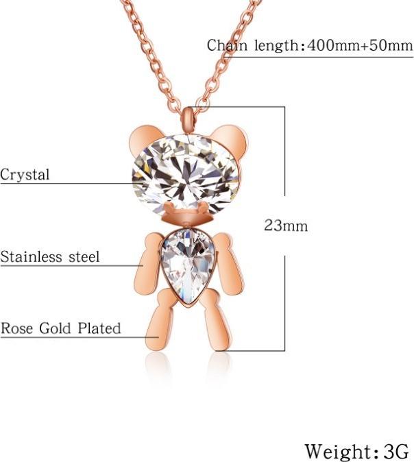 Dây Chuyền Gấu Đính Đá Chất Liệu Thép Titan Ko Đen TT 1604