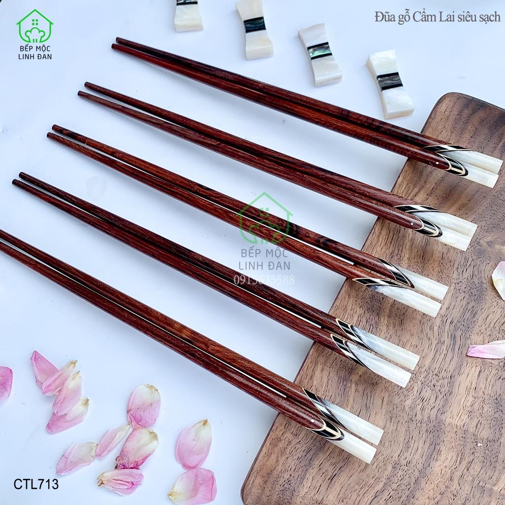 Đũa Gỗ Cẩm Lai Tự Nhiên Cẩn Thạch Trắng HAHANCO Bộ 05 ĐôI