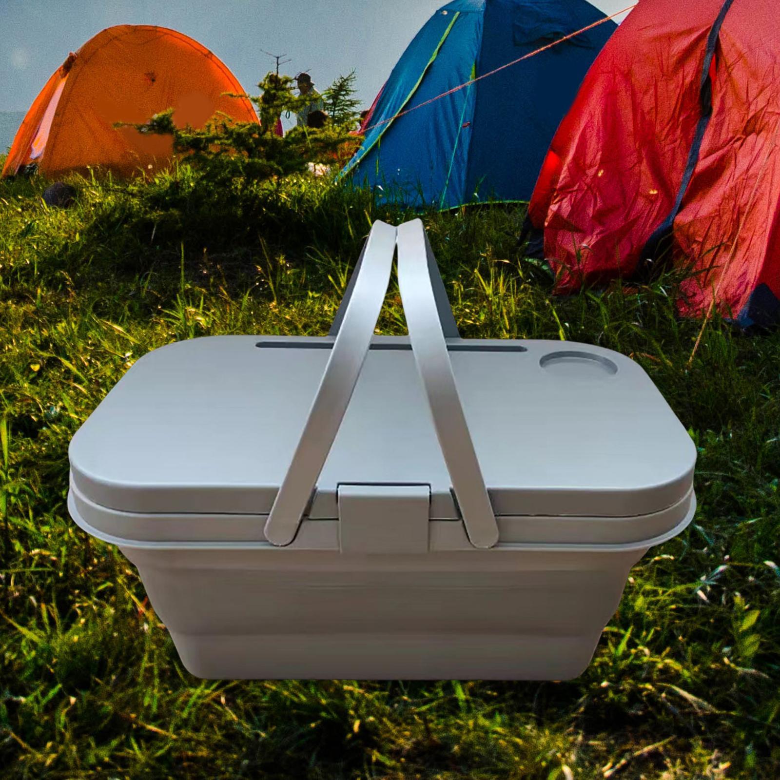 Portable Folding Picnic Basket with Handle Small Table Storage Box for Household Kitchen