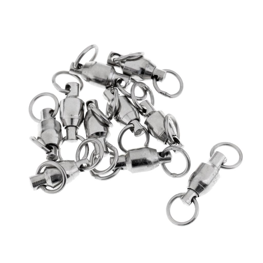 10Pcs Stainless Steel Heavy Duty Ball Bearing Swivel Solid Rings Black Fishing Swivel Fishing Accessory