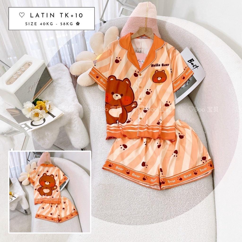 BỘ PYJMA LỤA LATIN, QUẦN SHORTS,TAY NGẮN