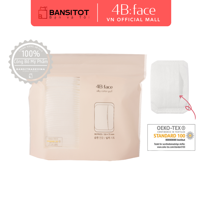 Bông tẩy trang mềm mịn 4B:Face Silky Cotton Puff 80 miếng 4bface