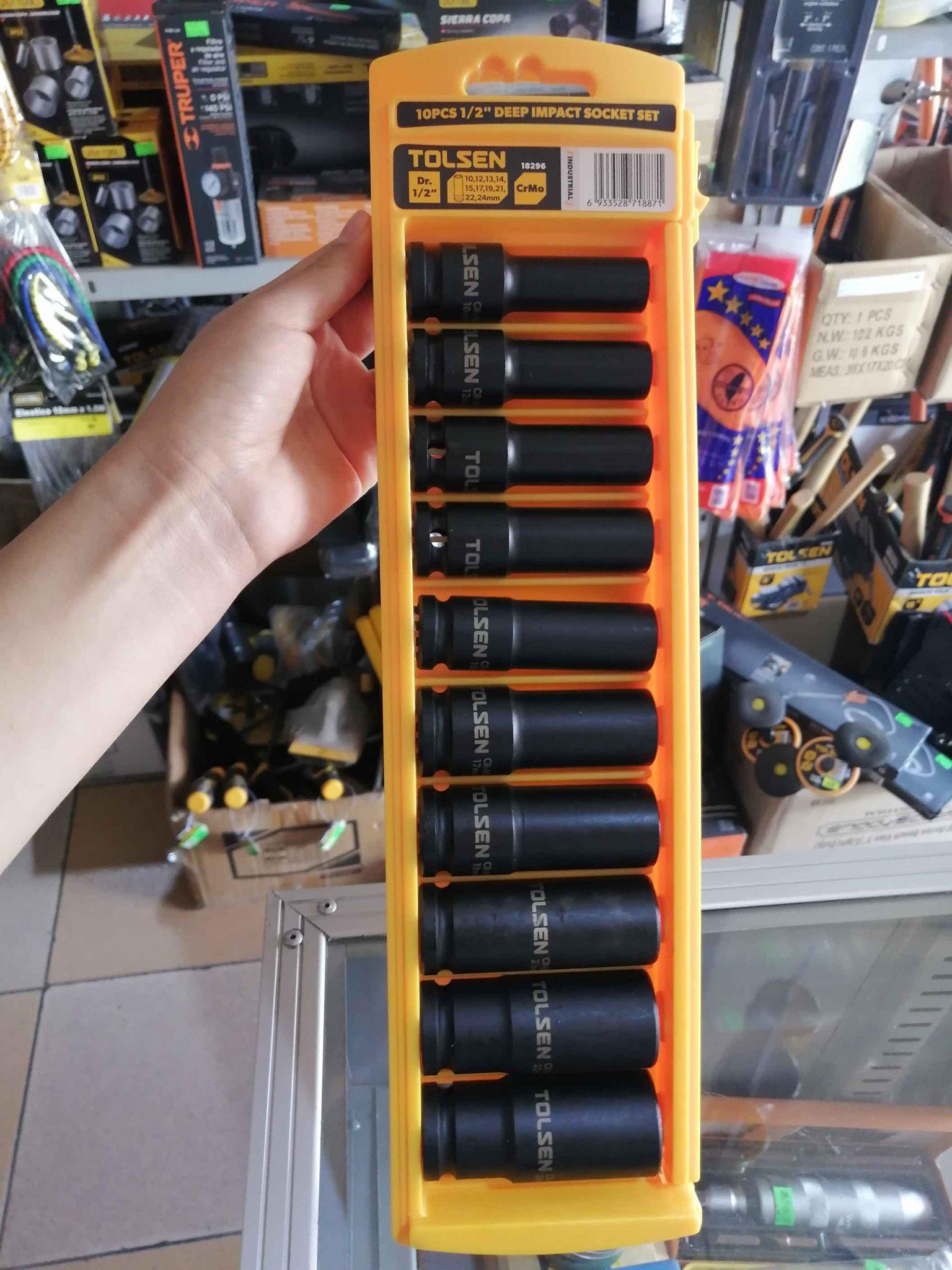 BÔ ĐẦU TUÝP DÀI ĐEN 1/2 (CÔNG NGHIỆP) 10 MÓN TOLSEN 18296 - HÀNG CHÍNH HÃNG