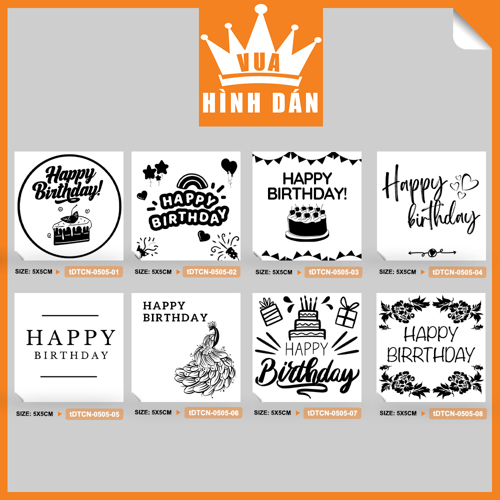 Set 50/100 sticker HAPPY BIRTHDAY 5x5cm - tem dán, nhãn dán lên hộp / gói quà, túi đựng hàng (1.036