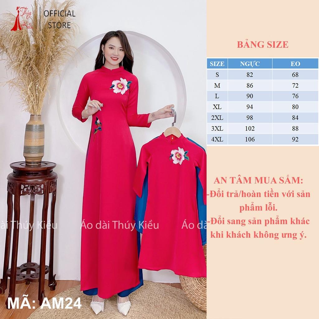 áo dài cách tân nữ tết 2022 cho bé gái tết hiện đại, AD mẹ và bé gái SM24 Thúy Kiều mềm mại co giãn