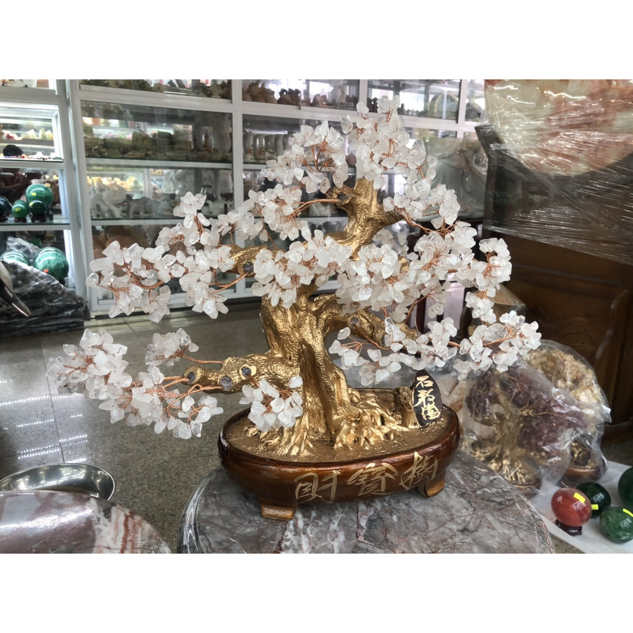 Cây Tài Lộc bonsai phong thủy đá thạch anh trắng - Cao 40 cm