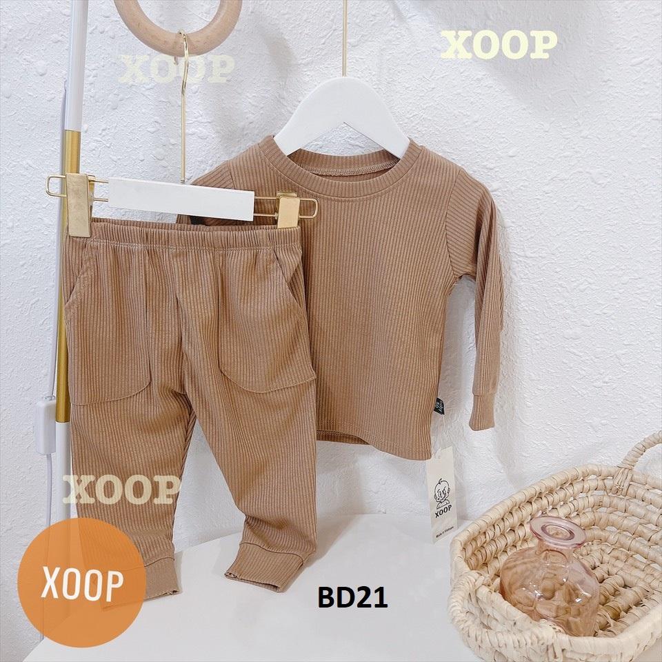 Bộ dài tay chất gân tăm- Bộ dài tay xoop quần có túi hộp cho bé BD21