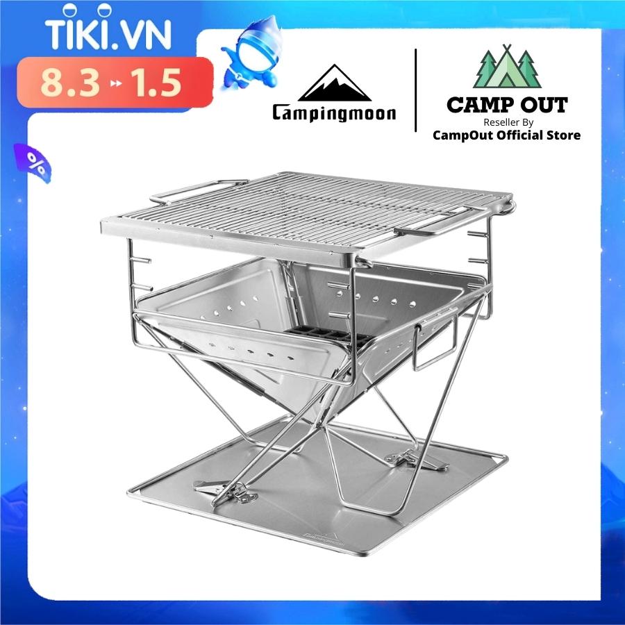 Bếp nướng than than hoa inox đồ cắm trại Campingmoon campoutvn MT35 du lịch dã ngoại xếp gọn có túi kèm theo dùng 8-10 người ăn A015