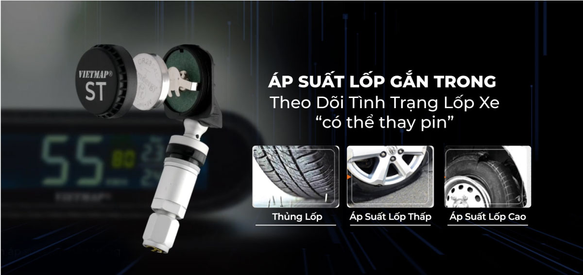 Cảm Biến Áp Suất Lốp VIETMAP V3 - Gắn trong