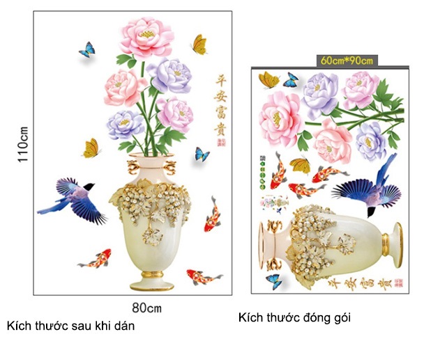 DECAL DÁN TƯỜNG BÌNH HOA HỒNG PHONG THỦY