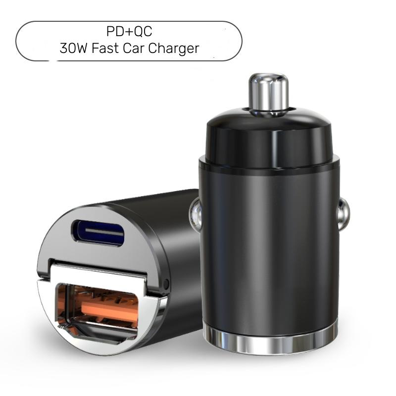 Bộ sạc xe mini Sạc nhanh 30W Bộ sạc mini QC+PD PD+PD Đầu ra kép USB Type-C Đầu ra